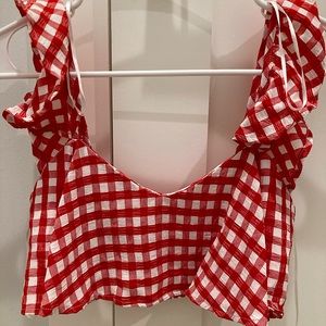 Zara White/Red Gingham Tank Top/Cami